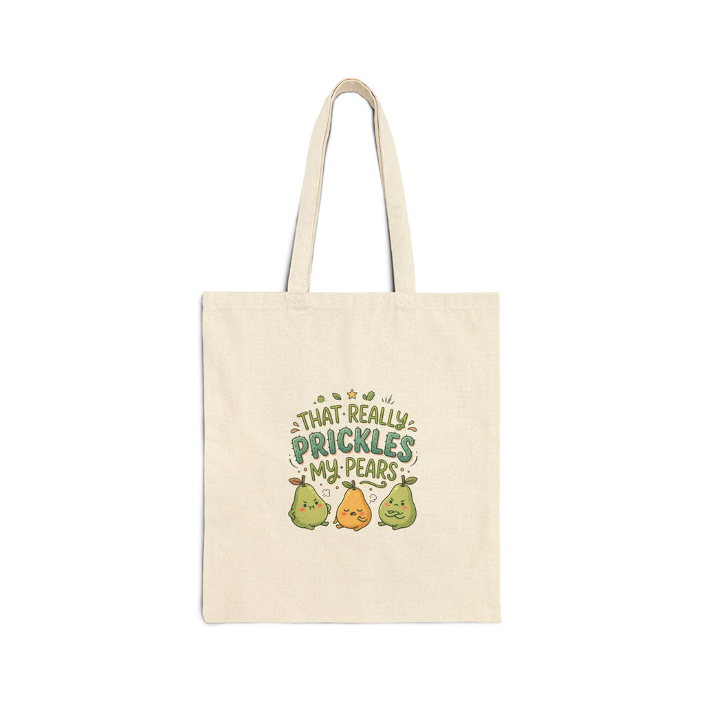 That Really Prickles My Pears Canvas Tote Bag — Cute Fruit Pun Grocery Shopper