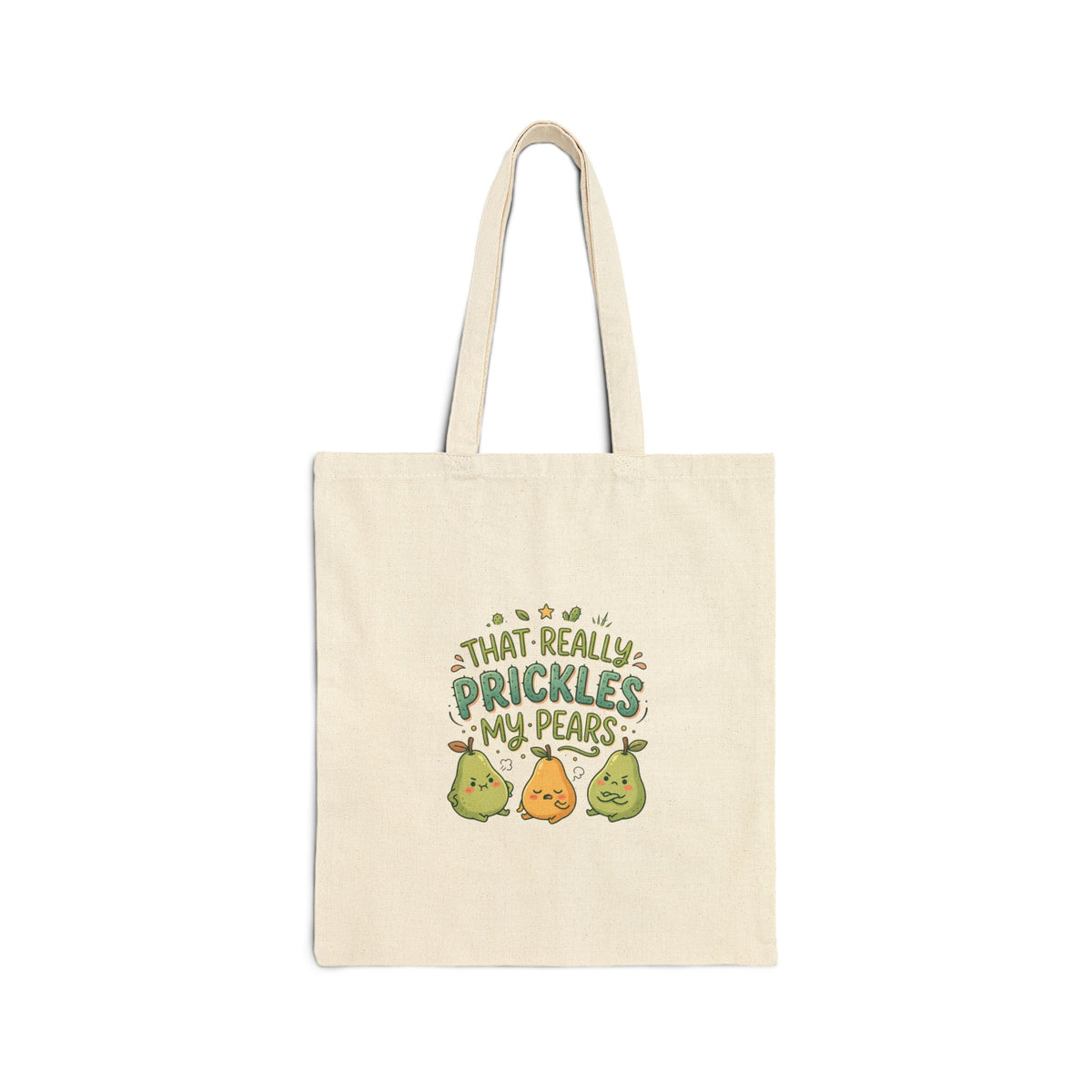 That Really Prickles My Pears Canvas Tote Bag — Cute Fruit Pun Grocery Shopper